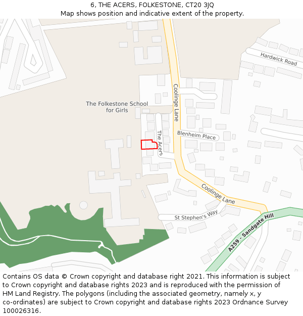 6, THE ACERS, FOLKESTONE, CT20 3JQ: Location map and indicative extent of plot