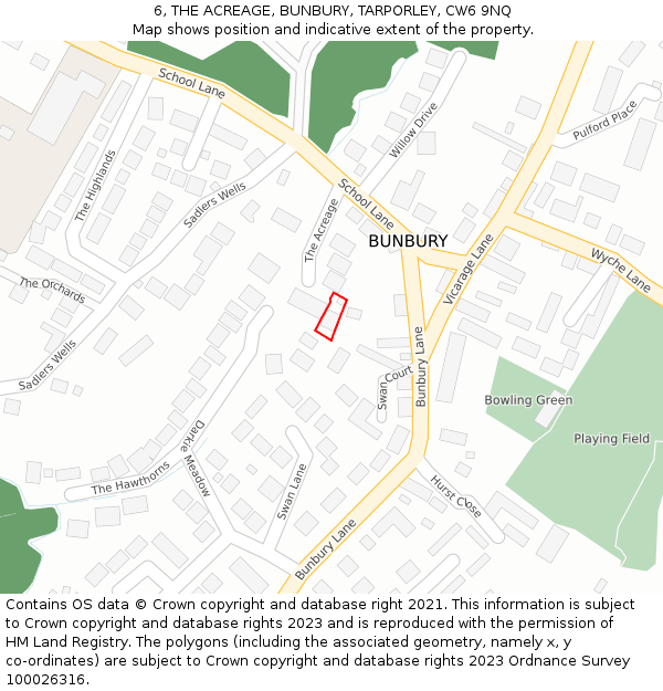 6, THE ACREAGE, BUNBURY, TARPORLEY, CW6 9NQ: Location map and indicative extent of plot