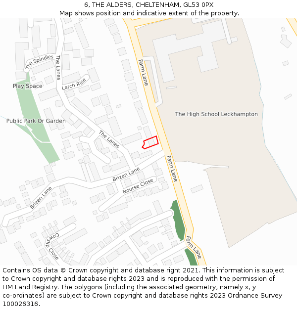 6, THE ALDERS, CHELTENHAM, GL53 0PX: Location map and indicative extent of plot