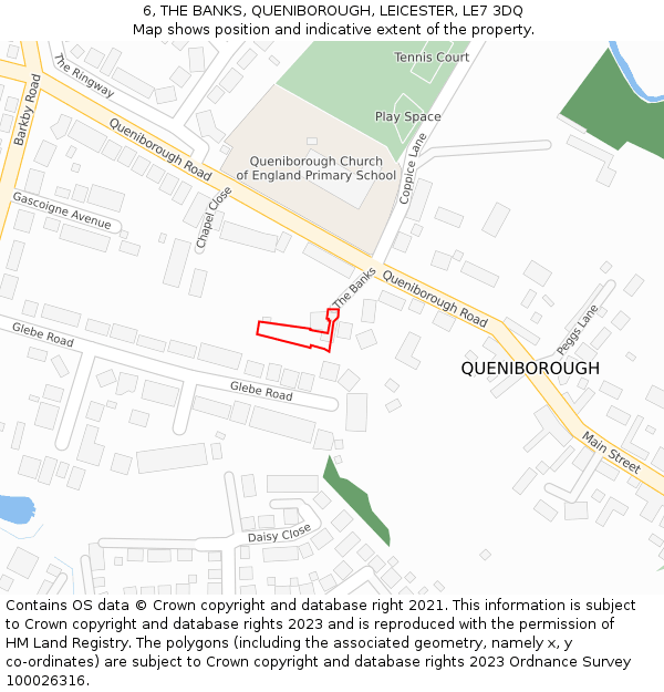 6, THE BANKS, QUENIBOROUGH, LEICESTER, LE7 3DQ: Location map and indicative extent of plot