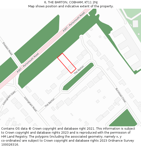 6, THE BARTON, COBHAM, KT11 2NJ: Location map and indicative extent of plot