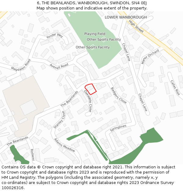 6, THE BEANLANDS, WANBOROUGH, SWINDON, SN4 0EJ: Location map and indicative extent of plot