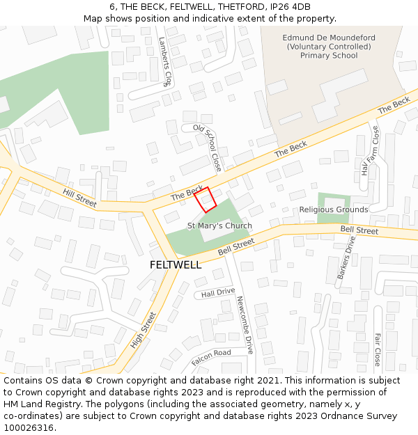 6, THE BECK, FELTWELL, THETFORD, IP26 4DB: Location map and indicative extent of plot