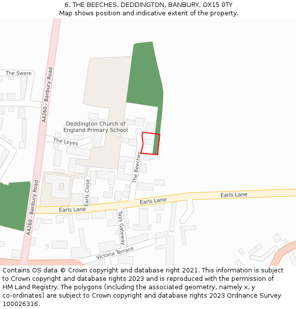 6, THE BEECHES, DEDDINGTON, BANBURY, OX15 0TY: Location map and indicative extent of plot