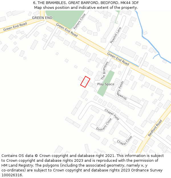 6, THE BRAMBLES, GREAT BARFORD, BEDFORD, MK44 3DF: Location map and indicative extent of plot