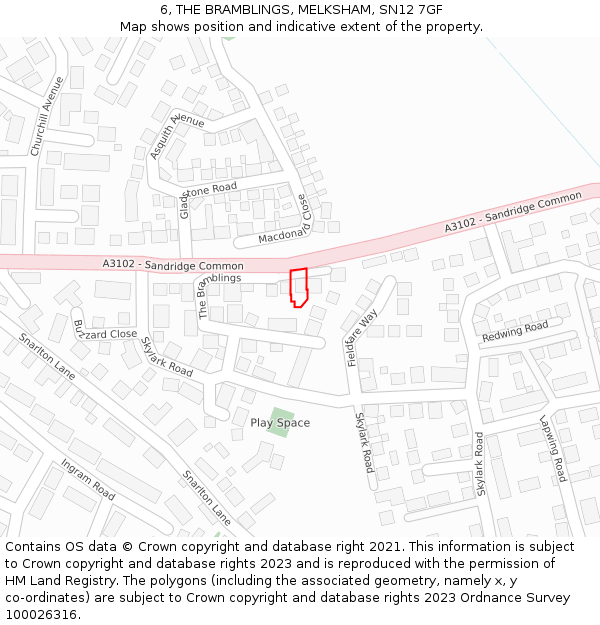 6, THE BRAMBLINGS, MELKSHAM, SN12 7GF: Location map and indicative extent of plot