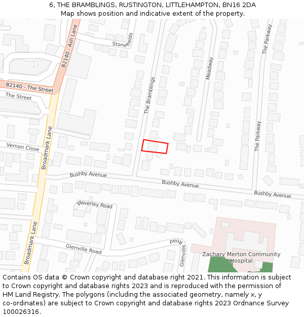 6, THE BRAMBLINGS, RUSTINGTON, LITTLEHAMPTON, BN16 2DA: Location map and indicative extent of plot