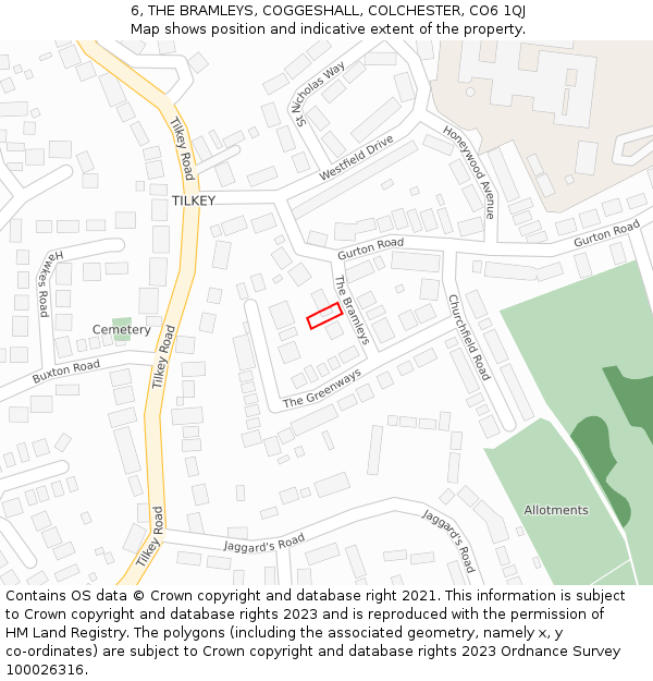 6, THE BRAMLEYS, COGGESHALL, COLCHESTER, CO6 1QJ: Location map and indicative extent of plot