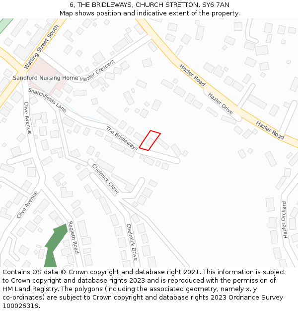 6, THE BRIDLEWAYS, CHURCH STRETTON, SY6 7AN: Location map and indicative extent of plot