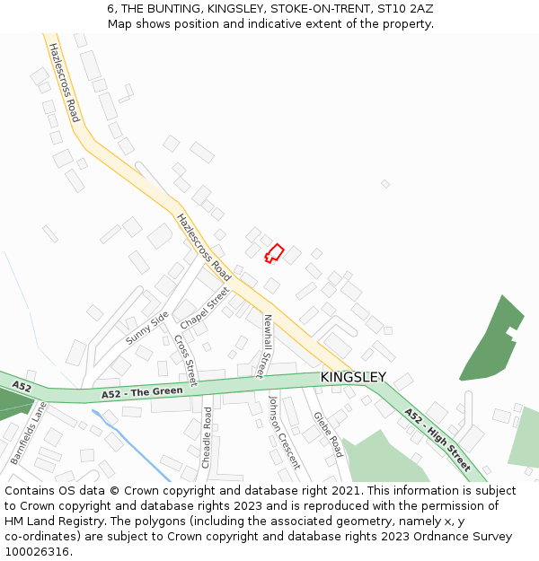 6, THE BUNTING, KINGSLEY, STOKE-ON-TRENT, ST10 2AZ: Location map and indicative extent of plot