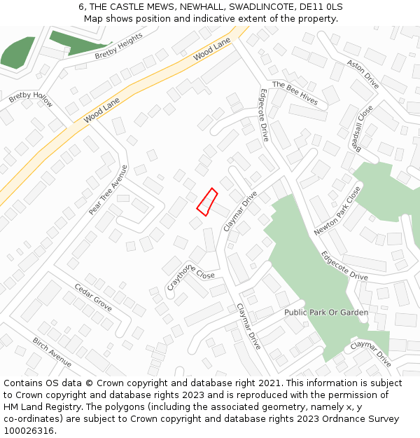 6, THE CASTLE MEWS, NEWHALL, SWADLINCOTE, DE11 0LS: Location map and indicative extent of plot