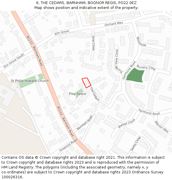 6, THE CEDARS, BARNHAM, BOGNOR REGIS, PO22 0EZ: Location map and indicative extent of plot