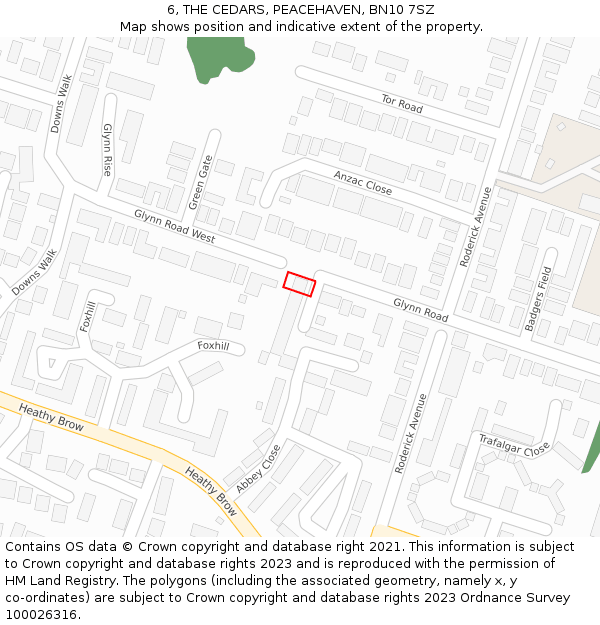 6, THE CEDARS, PEACEHAVEN, BN10 7SZ: Location map and indicative extent of plot