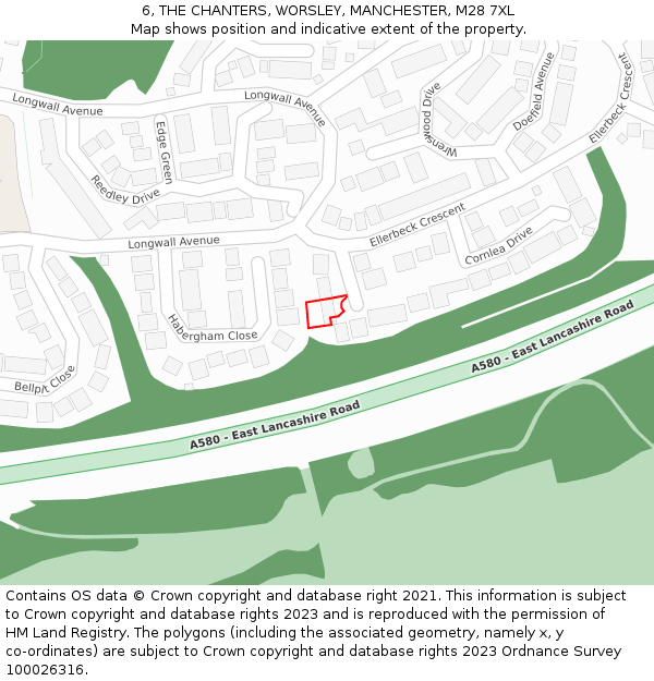 6, THE CHANTERS, WORSLEY, MANCHESTER, M28 7XL: Location map and indicative extent of plot
