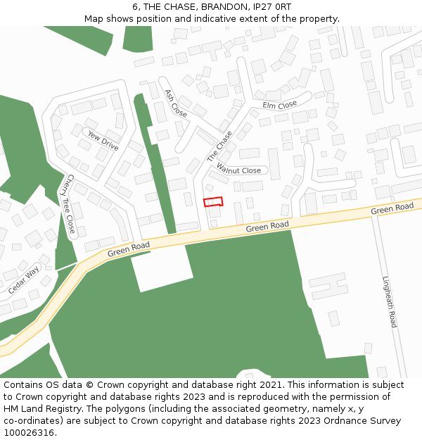 6, THE CHASE, BRANDON, IP27 0RT: Location map and indicative extent of plot