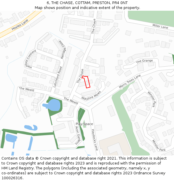 6, THE CHASE, COTTAM, PRESTON, PR4 0NT: Location map and indicative extent of plot