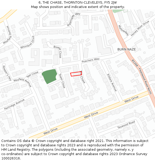 6, THE CHASE, THORNTON-CLEVELEYS, FY5 2JW: Location map and indicative extent of plot