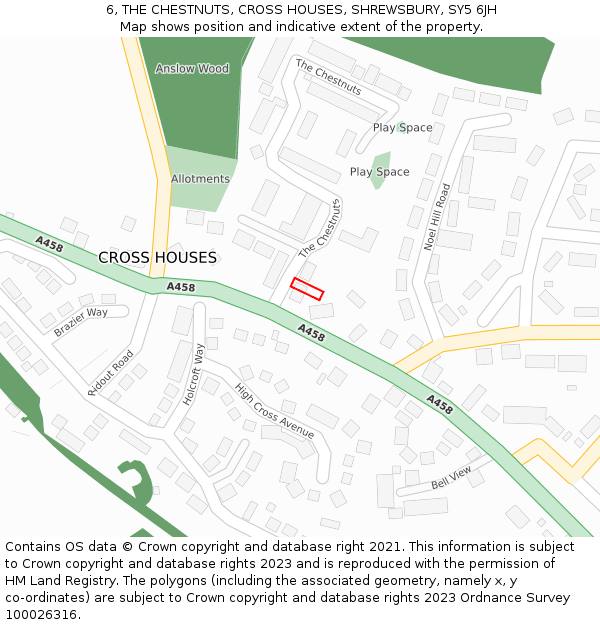 6, THE CHESTNUTS, CROSS HOUSES, SHREWSBURY, SY5 6JH: Location map and indicative extent of plot