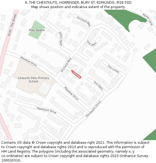 6, THE CHESTNUTS, HORRINGER, BURY ST. EDMUNDS, IP29 5SD: Location map and indicative extent of plot