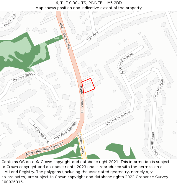 6, THE CIRCUITS, PINNER, HA5 2BD: Location map and indicative extent of plot