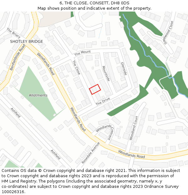 6, THE CLOSE, CONSETT, DH8 0DS: Location map and indicative extent of plot