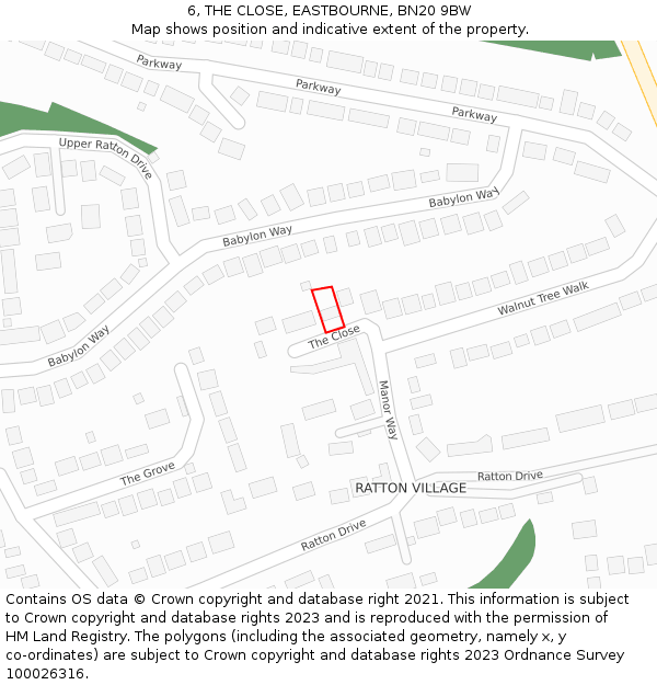 6, THE CLOSE, EASTBOURNE, BN20 9BW: Location map and indicative extent of plot