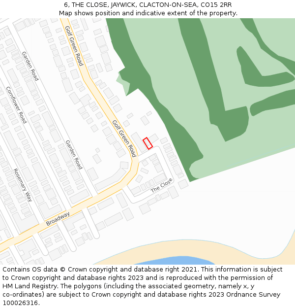 6, THE CLOSE, JAYWICK, CLACTON-ON-SEA, CO15 2RR: Location map and indicative extent of plot