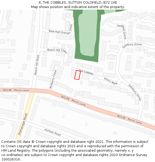 6, THE COBBLES, SUTTON COLDFIELD, B72 1XE: Location map and indicative extent of plot