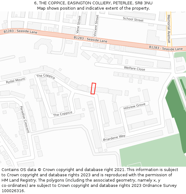 6, THE COPPICE, EASINGTON COLLIERY, PETERLEE, SR8 3NU: Location map and indicative extent of plot