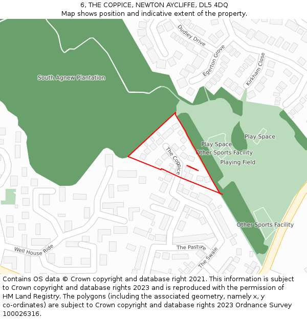 6, THE COPPICE, NEWTON AYCLIFFE, DL5 4DQ: Location map and indicative extent of plot