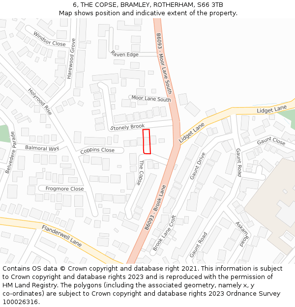 6, THE COPSE, BRAMLEY, ROTHERHAM, S66 3TB: Location map and indicative extent of plot