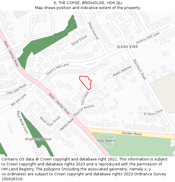 6, THE COPSE, BRIGHOUSE, HD6 2JU: Location map and indicative extent of plot