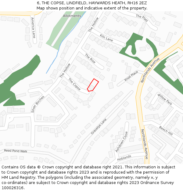 6, THE COPSE, LINDFIELD, HAYWARDS HEATH, RH16 2EZ: Location map and indicative extent of plot