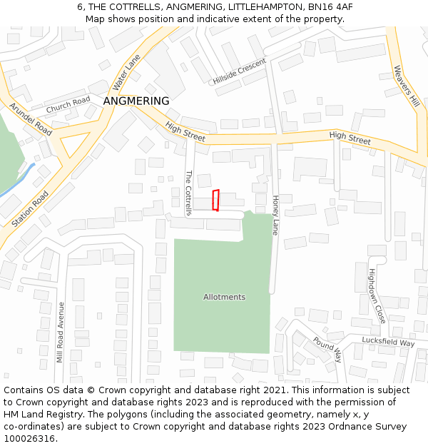 6, THE COTTRELLS, ANGMERING, LITTLEHAMPTON, BN16 4AF: Location map and indicative extent of plot