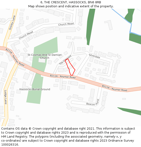6, THE CRESCENT, HASSOCKS, BN6 8RB: Location map and indicative extent of plot