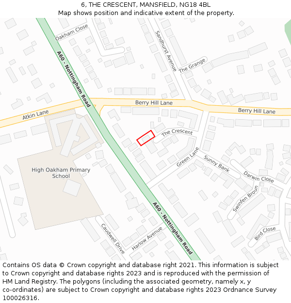 6, THE CRESCENT, MANSFIELD, NG18 4BL: Location map and indicative extent of plot