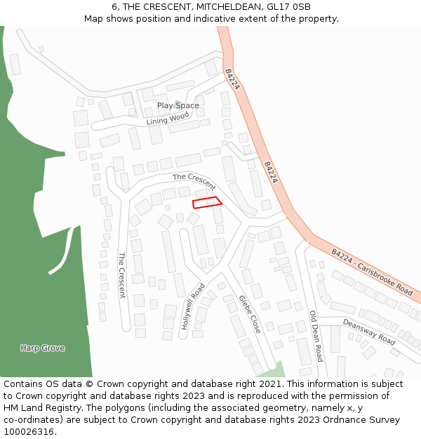 6, THE CRESCENT, MITCHELDEAN, GL17 0SB: Location map and indicative extent of plot