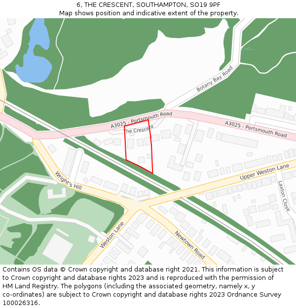 6, THE CRESCENT, SOUTHAMPTON, SO19 9PF: Location map and indicative extent of plot