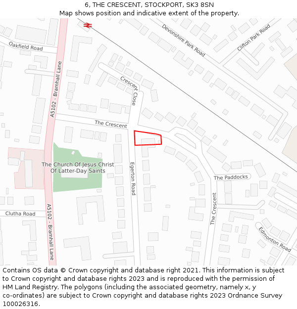 6, THE CRESCENT, STOCKPORT, SK3 8SN: Location map and indicative extent of plot