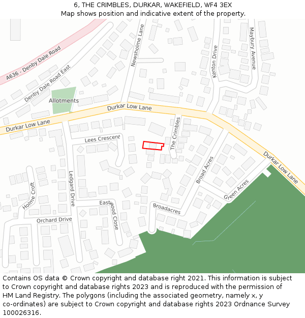 6, THE CRIMBLES, DURKAR, WAKEFIELD, WF4 3EX: Location map and indicative extent of plot