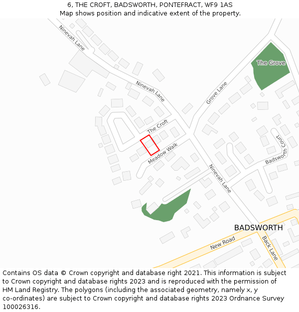 6, THE CROFT, BADSWORTH, PONTEFRACT, WF9 1AS: Location map and indicative extent of plot