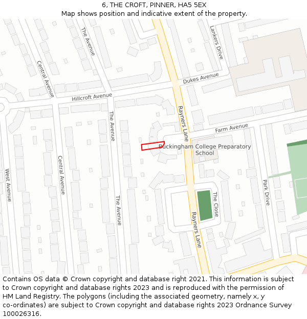 6, THE CROFT, PINNER, HA5 5EX: Location map and indicative extent of plot