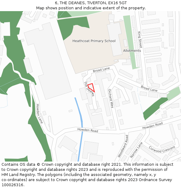 6, THE DEANES, TIVERTON, EX16 5GT: Location map and indicative extent of plot