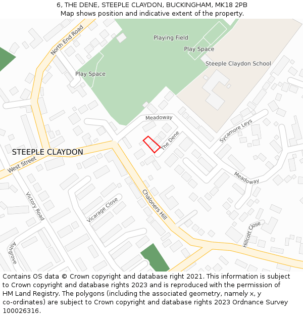 6, THE DENE, STEEPLE CLAYDON, BUCKINGHAM, MK18 2PB: Location map and indicative extent of plot