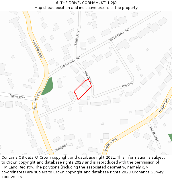 6, THE DRIVE, COBHAM, KT11 2JQ: Location map and indicative extent of plot