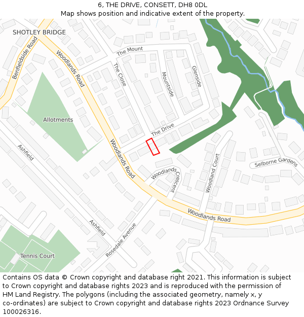 6, THE DRIVE, CONSETT, DH8 0DL: Location map and indicative extent of plot