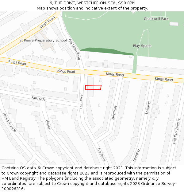 6, THE DRIVE, WESTCLIFF-ON-SEA, SS0 8PN: Location map and indicative extent of plot