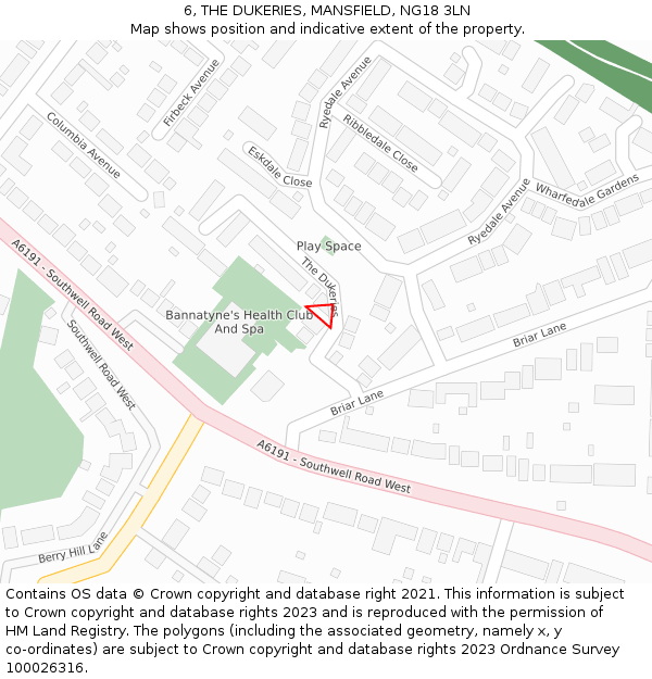 6, THE DUKERIES, MANSFIELD, NG18 3LN: Location map and indicative extent of plot