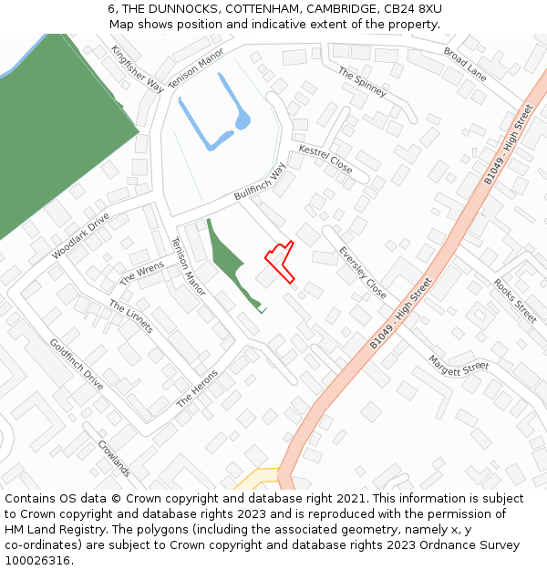 6, THE DUNNOCKS, COTTENHAM, CAMBRIDGE, CB24 8XU: Location map and indicative extent of plot