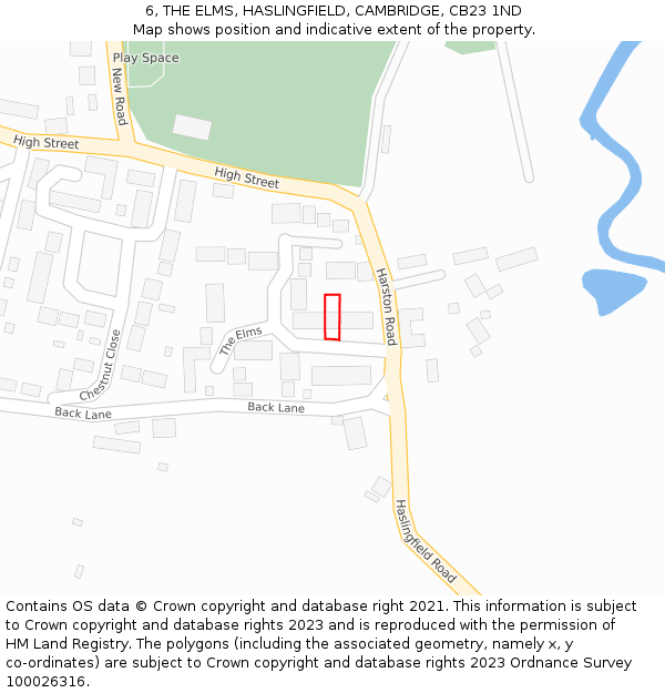 6, THE ELMS, HASLINGFIELD, CAMBRIDGE, CB23 1ND: Location map and indicative extent of plot